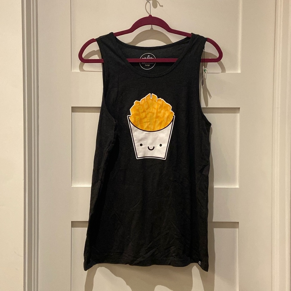 Black Tank Top with Cute Fries Graphic